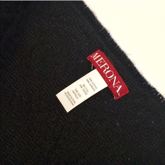 Merona Warm black textured print jacquard knit fringe trim ends long scarf - Picture 5 of 5